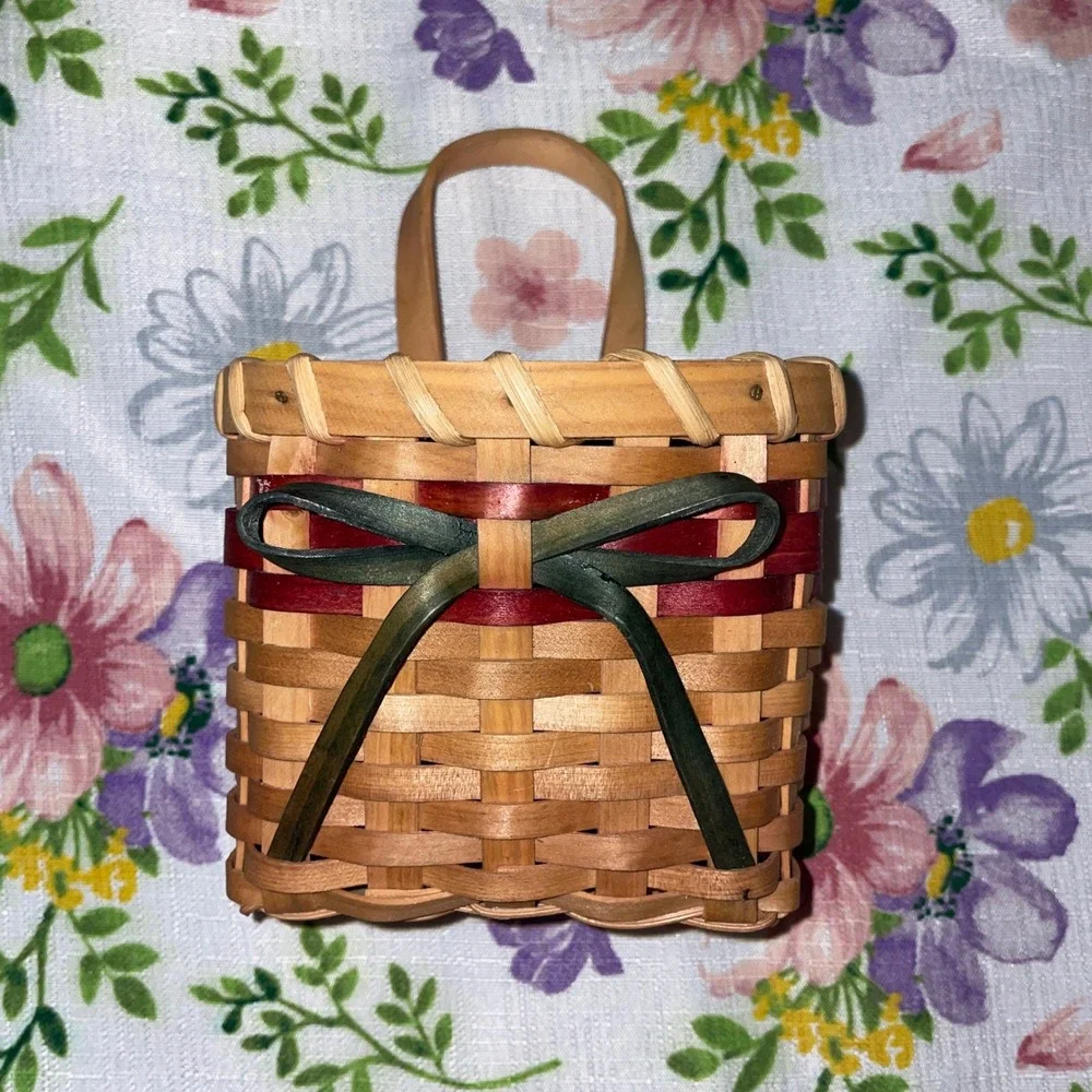Miniature Woven Wood Wall Basket Bow Rustic Farmhouse Longaberger Inspired